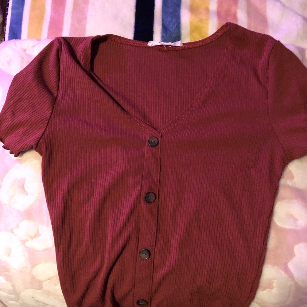 caution to the wind burnt orange button shirt
